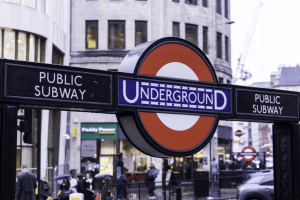 A photo of the Underground entrance's signage. It reads "Public Subway' and "Underground."