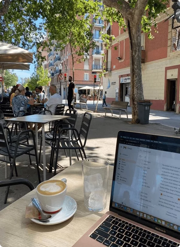 Outdoor café with laptop