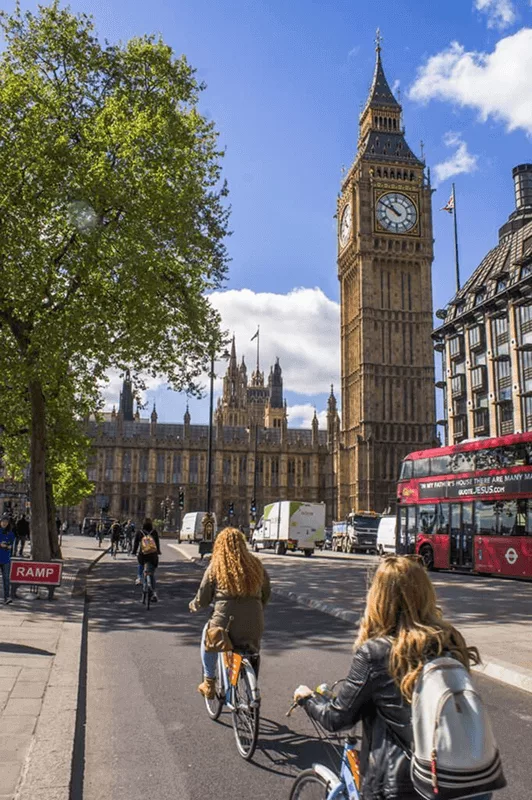 Cyclists by Big Ben – London